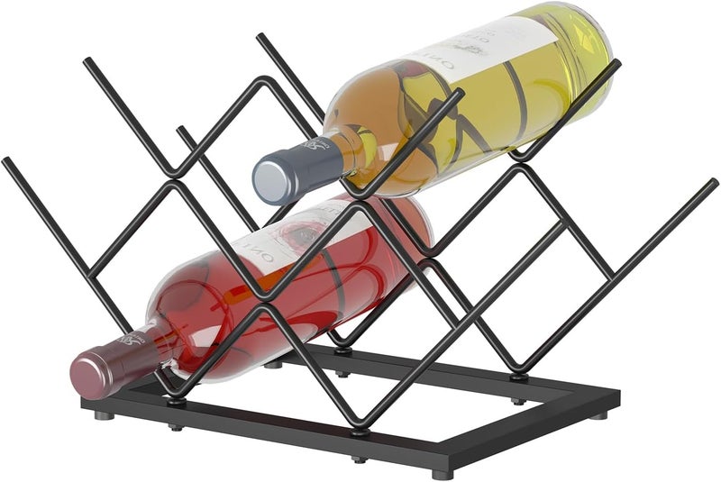 KOKSTOP Wine Rack Countertop, Black Metal Wine Bottle Organizer for Home Bar, Kitchen, Cabinet, Pantry, Tabletop Wine Racks for Cup and Water Bottle –7 Bottles Wine Storage Capacity. - Image 1